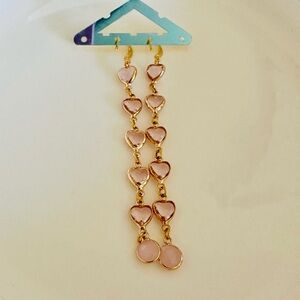 Elegant Gold and Pink Rose Quartz Heart Drop Earrings
